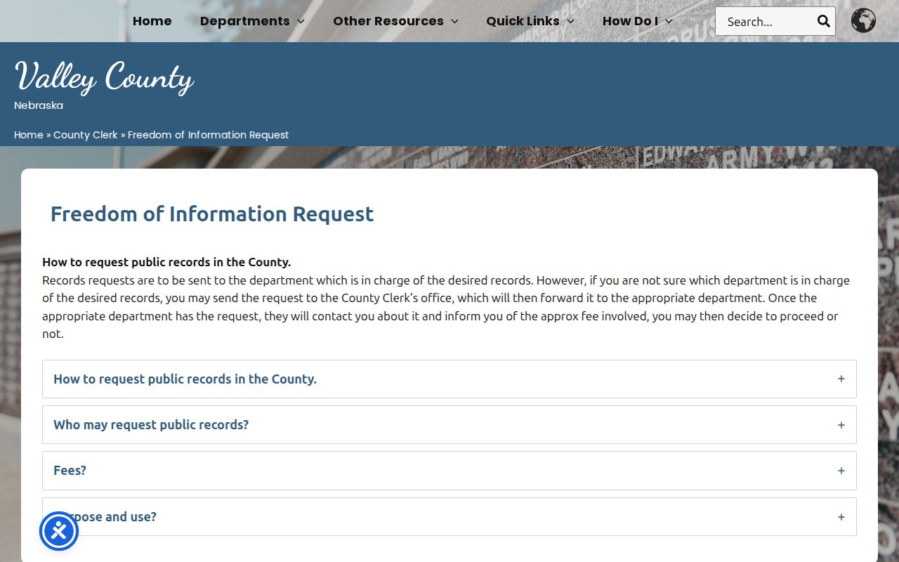Valley County booking-record freedom-of-information request source