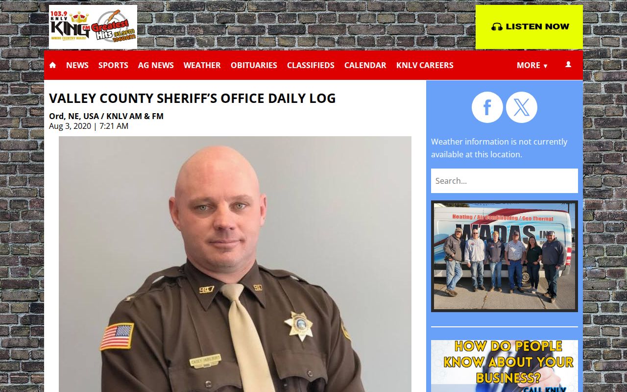 Valley County historical booking and sheriff-log news source